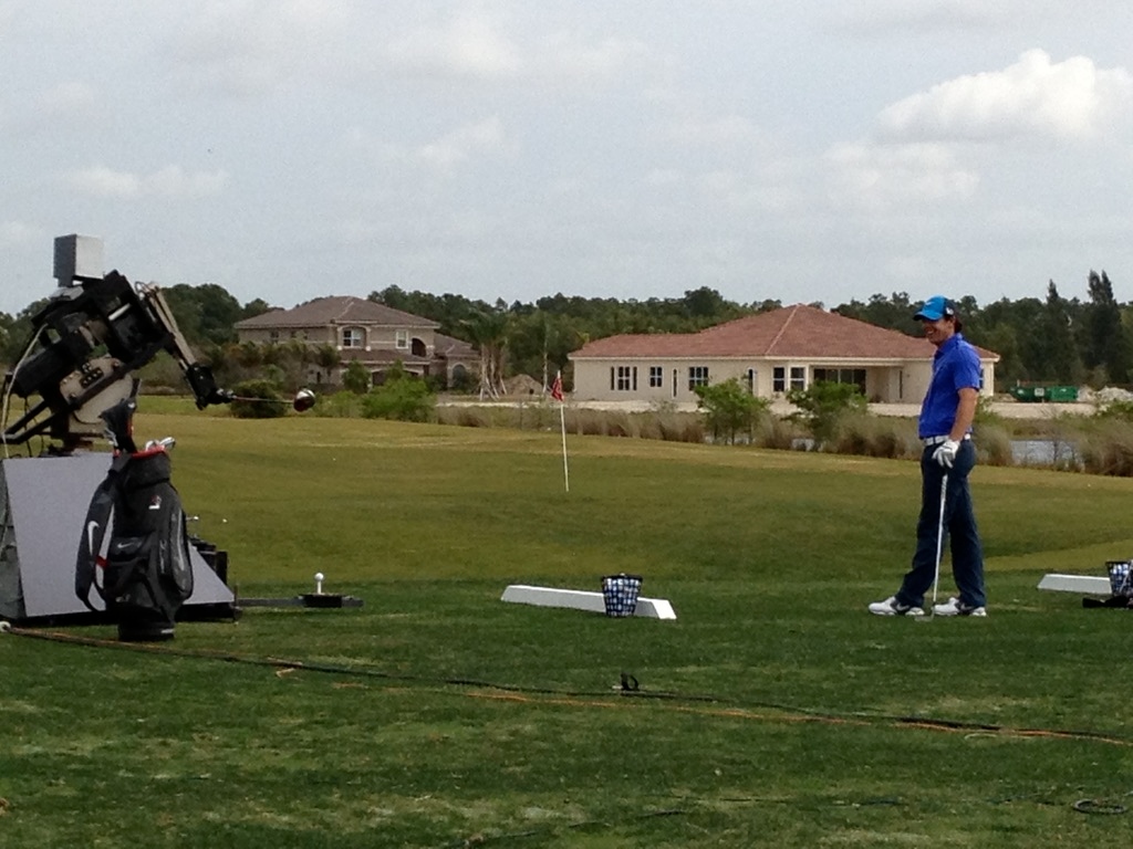 Rob-OT and Rory McIlroy on the range during the Nike / European Tour shoot